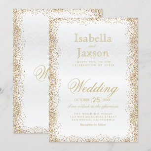 Gold Confetti und White Einladung