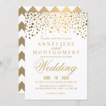 Gold Confetti und White Wedding Einladung