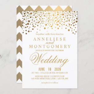Gold Confetti und White Wedding Einladung