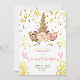Gold Confetti Unicorn vor dem Geburtstag Einladung