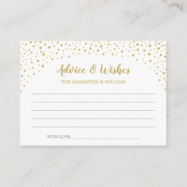 Gold Confetti Wedding Advice Card Begleitkarte (Vorderseite)
