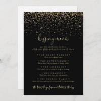 Gold Confetti Wedding Kissing Menu Game Card