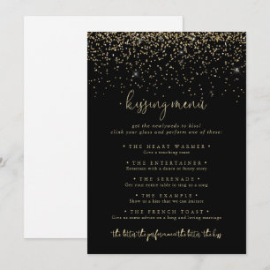 Gold Confetti Wedding Kissing Menu Game Card