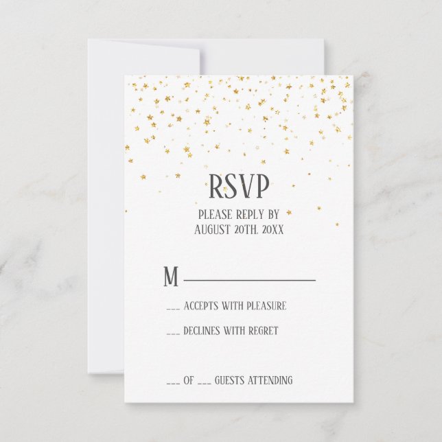 Gold Confetti Wedding RSVP Card Karte (Vorderseite)
