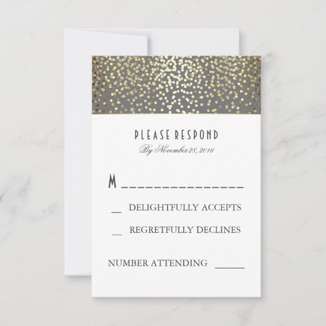 Gold Confetti Wedding RSVP Cards (Vorderseite)