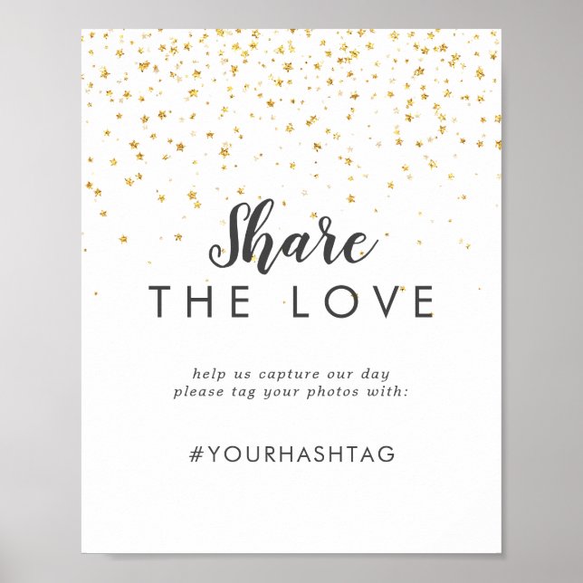 Gold Confetti Wedding Teilen Sie die Liebe-Zeichen Poster (Vorne)