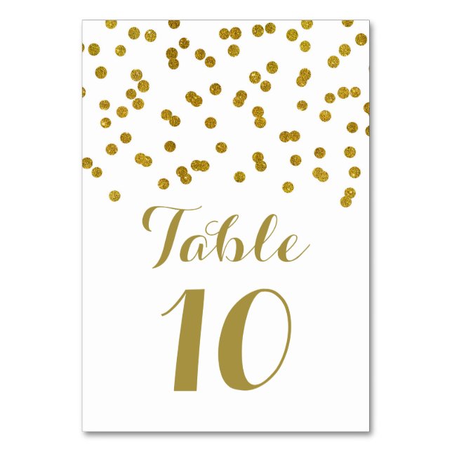 Gold Confetti Wedding Tischnummer Cards (Vorderseite)