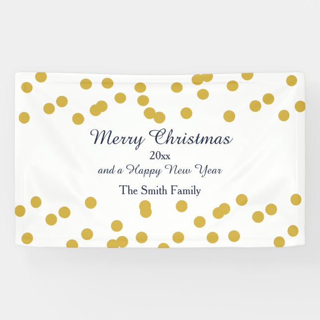 Gold Confetti Weihnachtsmuster mit Blue Banner (Horizontal)