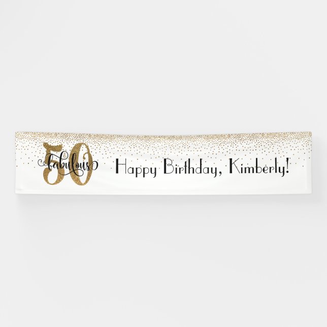Gold Confetti White 50 & Fabulous Happy Geburtstag Banner (Horizontal)
