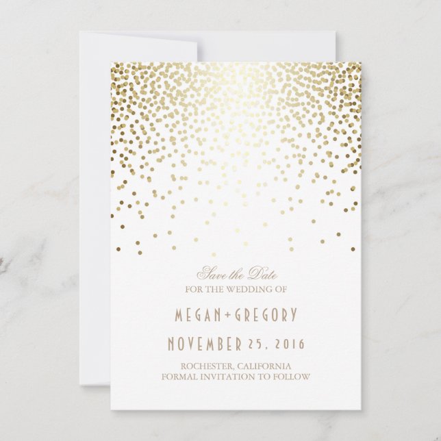 Gold Confetti White Elegant Save the Date (Vorderseite)
