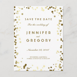 Gold Confetti White Elegant Save the Date Ankündigungspostkarte
