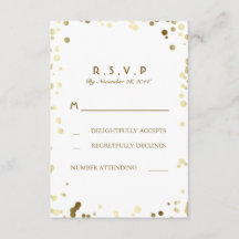 Gold Confetti White Elegante Wedding RSVP Cards