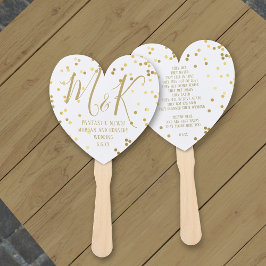 Gold Confetti White Wedding Program Hand Fans Fächer