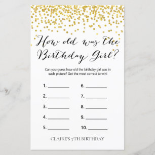 Gold Confetti Wie alt war das Geburtstags-Girl-Spi