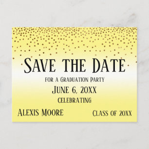 Gold Confetti Yellow Abschluss Save the Date Postkarte