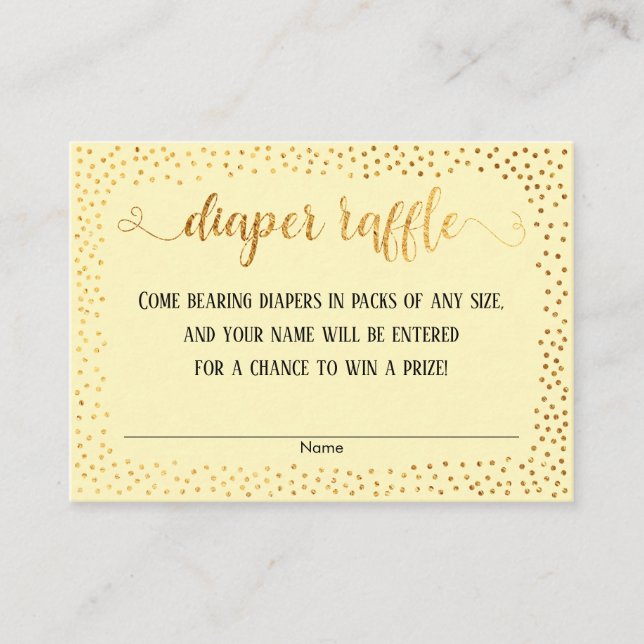 Gold Confetti & Yellow Script Diaper Raffingkarten Begleitkarte (Vorderseite)