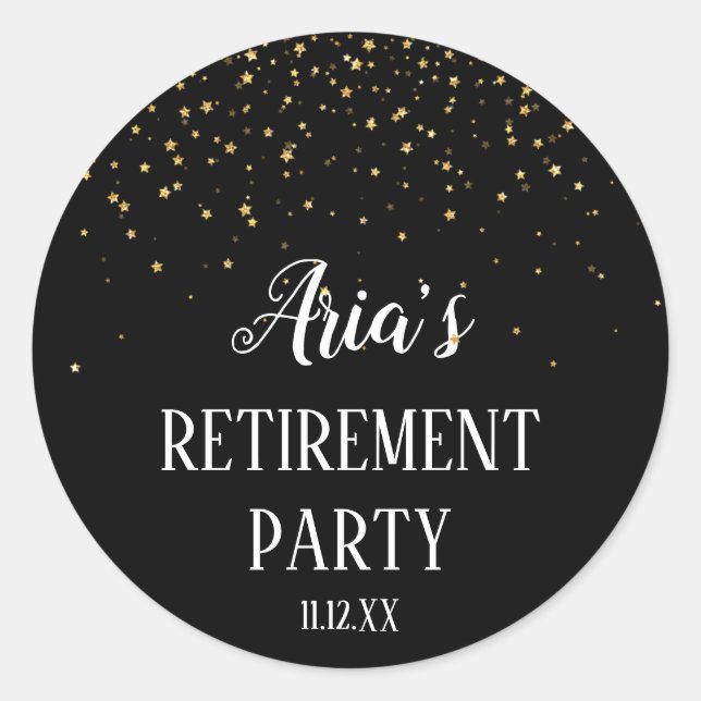 Gold Confetti zu Black Rtirement-Umschlag Aufklebe Runder Aufkleber (Vorderseite)