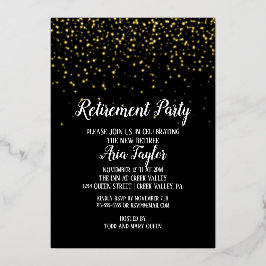 Gold Confetti zum Black Retirement Party Gold Folieneinladung