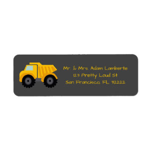 Gold Construction Dump Truck Return Address Label