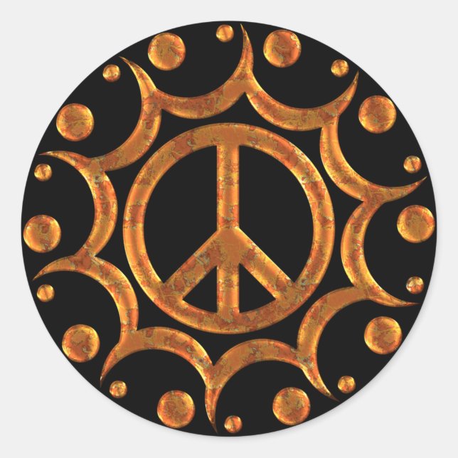GOLD & COPPER PEACE SIGN SUN RUNDER AUFKLEBER (Vorderseite)