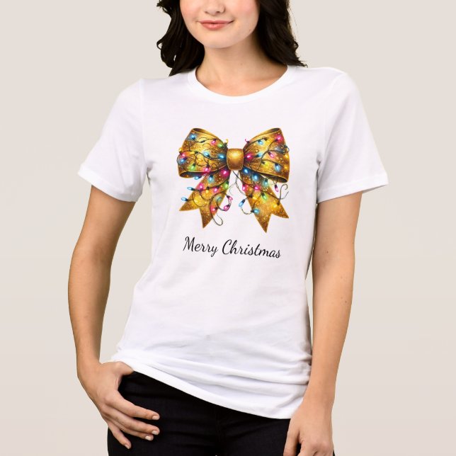 Gold Coquette Christmas Lights Bow Tri-Blend Shirt (Vorderseite)