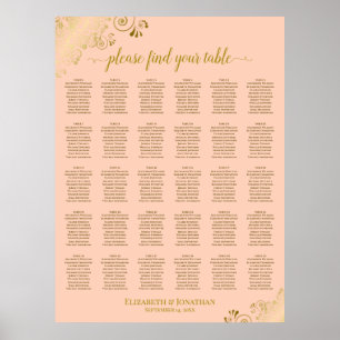 Gold & Coral Pfirsich 30 Tisch Hochzeit Sitzordnun Poster