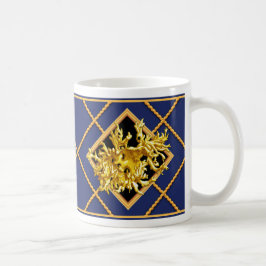 Gold Coral & Ship Rope Navy Blue Nautical Tasse/Cu Kaffeetasse