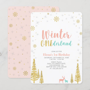 Gold & Coral Winter Onederland 1. Geburtstagsfeier Einladung