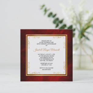 Gold Corner Frame Red 50th Wedding Anniversary Einladung