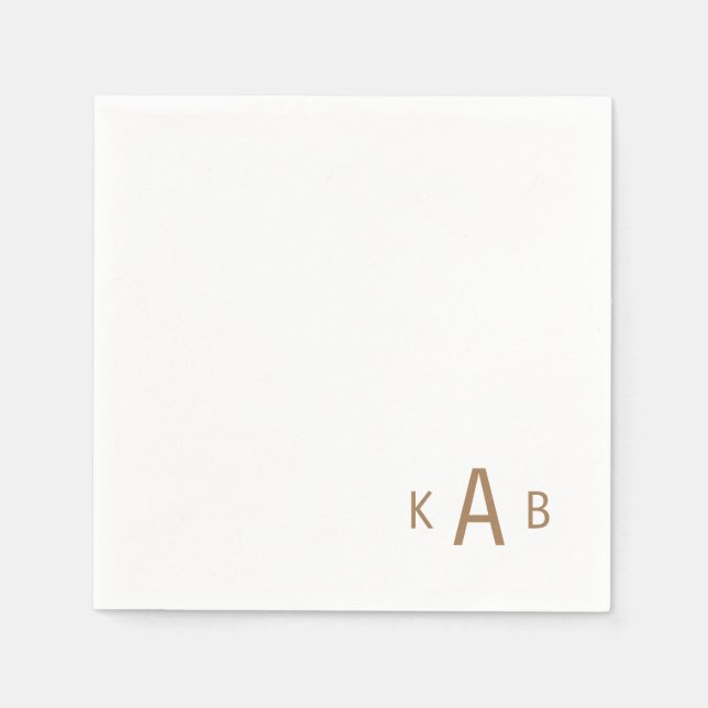 Gold Corner Monogram Wedding White Cocktail Serviette (Vorderseite)