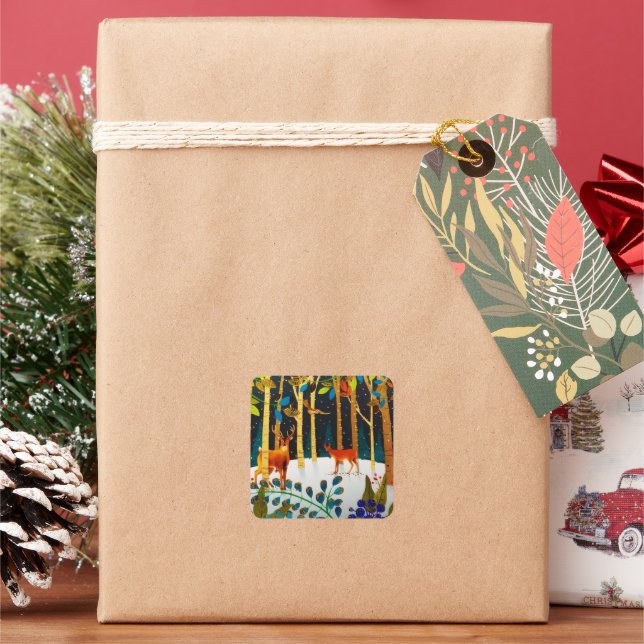 Gold Cosy Winter Dewald Wasserfarbe Quadratischer Aufkleber (Feiertag)