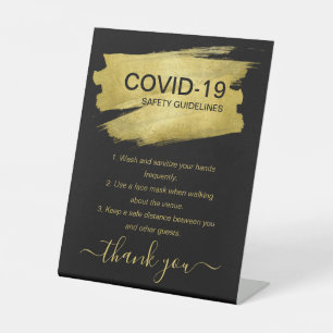 Gold Covid Safety Guidelines Safe Party Black Sockelschild