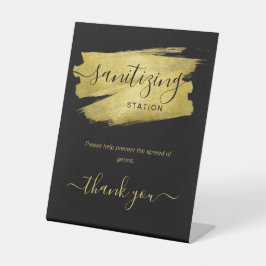 Gold Covid Sanitizing Station Wedding Party Black  Sockelschild