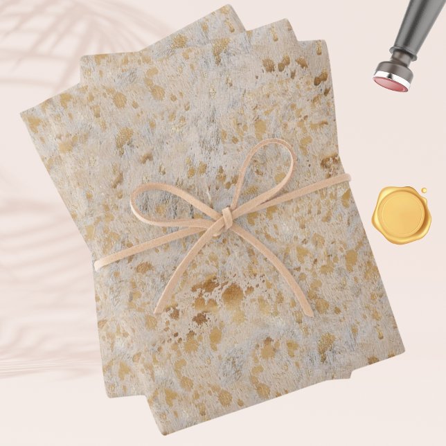 Gold Cowhide Print Metallic Geschenkpapier Set (Gold Cowhide Print Metallic Wrapping Paper Sheet
)