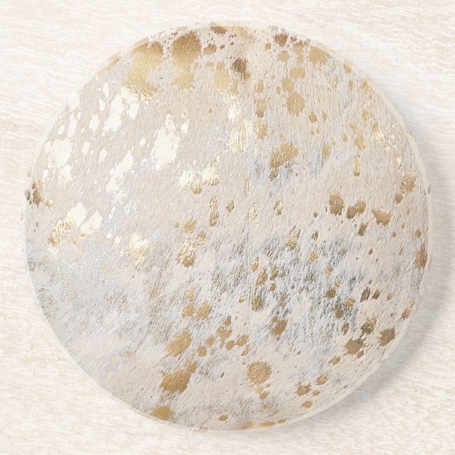 Gold Cowhide Print Metallic Getränkeuntersetzer (Vorne)