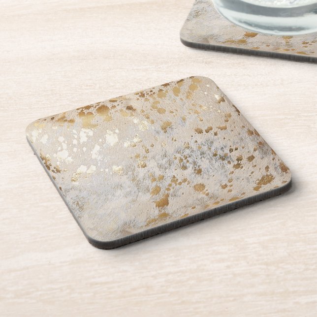 Gold Cowhide Print Metallic Getränkeuntersetzer (Linke Seite)