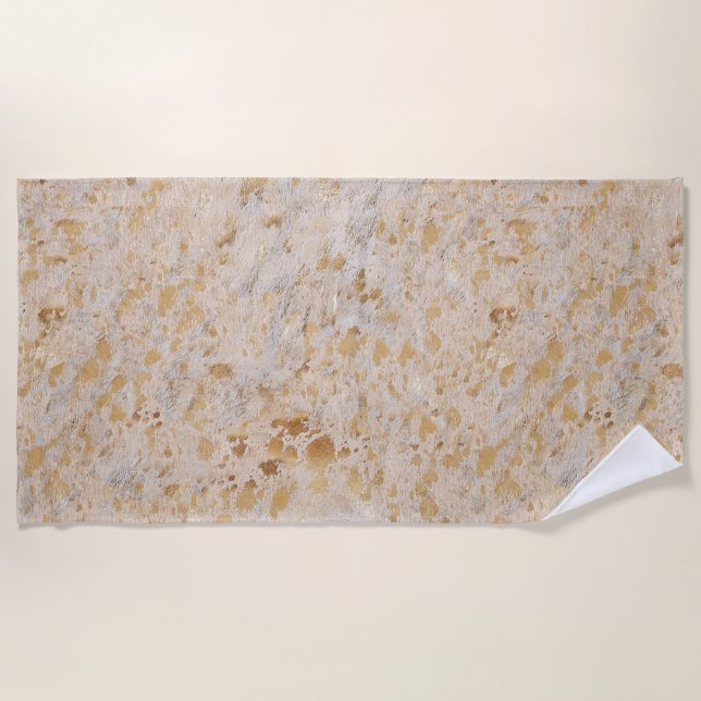 Gold Cowhide Print Metallic Minimaler Western Strandtuch (Vorderseite)