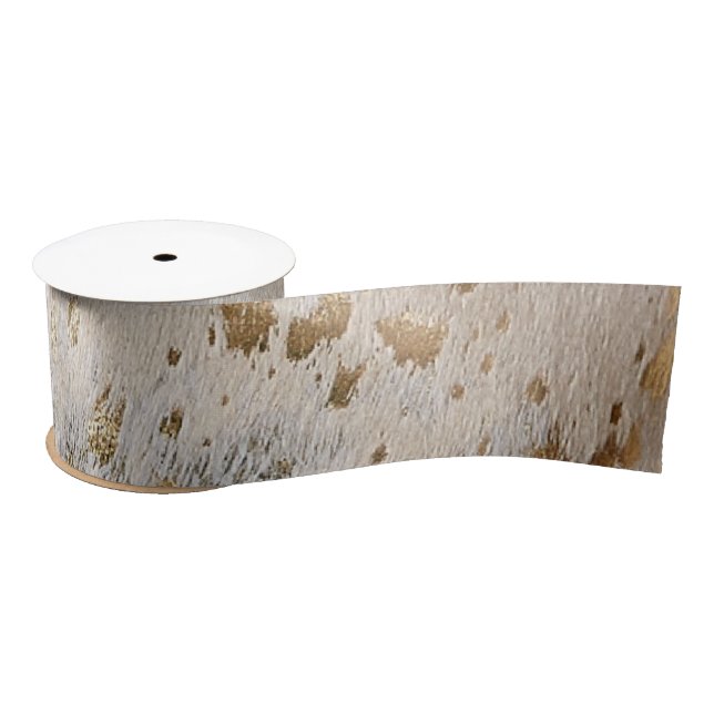 Gold Cowhide Print Metallic Satinband (Spule)
