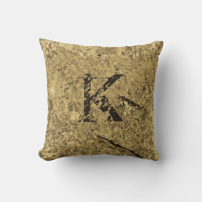 Gold Cracked Natural Rock Textur Custom Monogram Kissen (Vorderseite)
