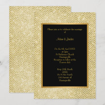 GOLD CREAM BLACK ZICKZACK WEDING INVITATION