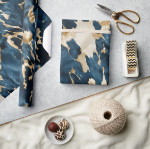 Gold Cream Blue Cowhide Geschenkpapier