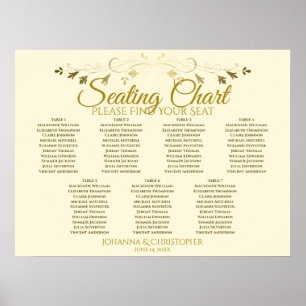 Gold & Cream Elegant 7-Tisch-Hochzeits-Sitzplan Poster