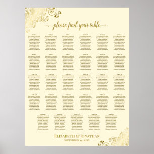 Gold & Cream Fancy 29 Tisch Hochzeit Sitzordnung Poster
