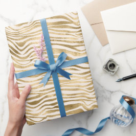 Gold Cream Glitzy Glitzer Zebra Print Geschenkpapier