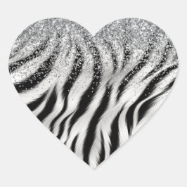 Gold Cream Glitzy Glitzer Zebra Print Herz-Aufkleber