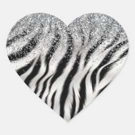 Gold Cream Glitzy Glitzer Zebra Print Herz-Aufkleber