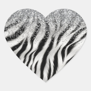 Gold Cream Glitzy Glitzer Zebra Print Herz-Aufkleber