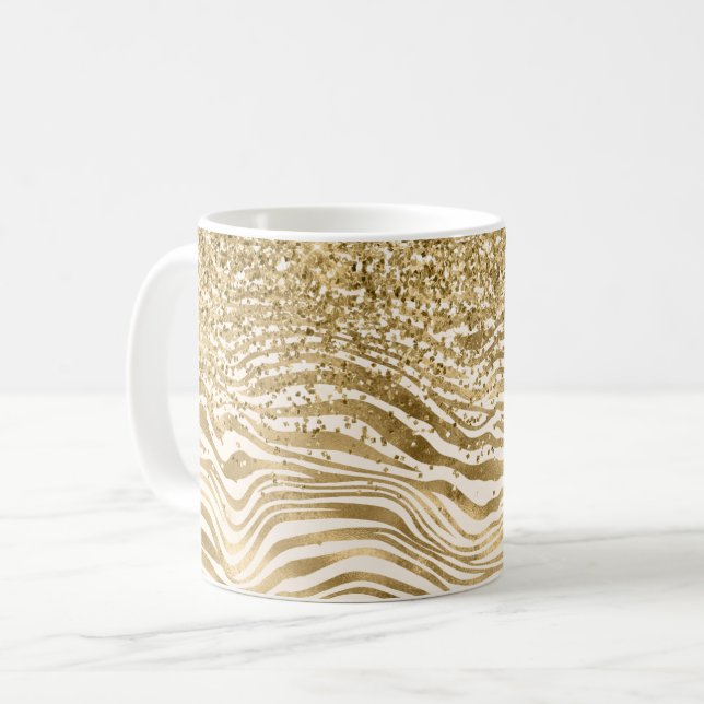 Gold Cream Glitzy Glitzer Zebra Print     Kaffeetasse (Vorderseite Links)