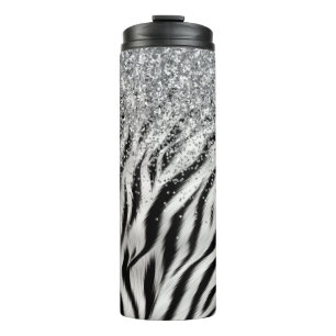 Gold Cream Glitzy Glitzer Zebra Print Thermosbecher