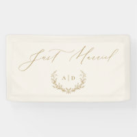 Gold & Cream Lorbeer-Monogramm "Gerade Verheiratet